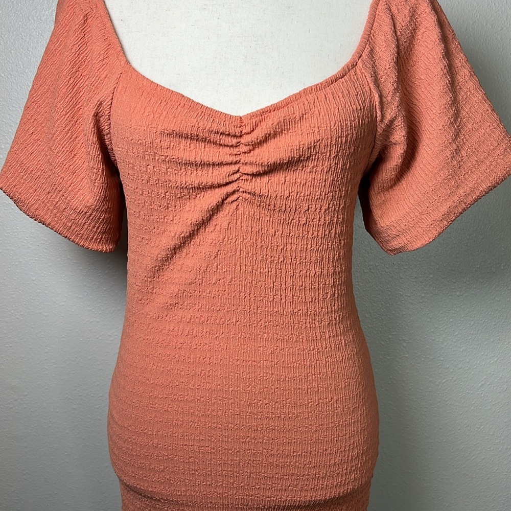 O'NEILL Teagan Smocked Mini Dress Puff Sleeve Sweetheart Neck Stretchy BodyCon S - Picture 5 of 17